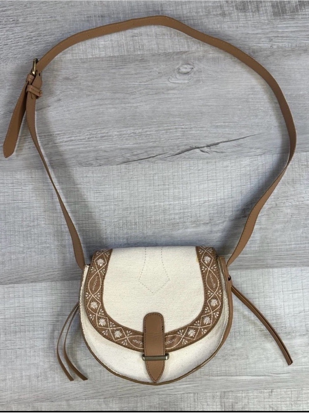 Women’s Tan & Cream Embroidered Crossbody Bag American eagle